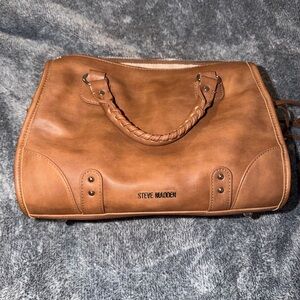 Steve Madden Cognac Braided-Handle Leather Satchel